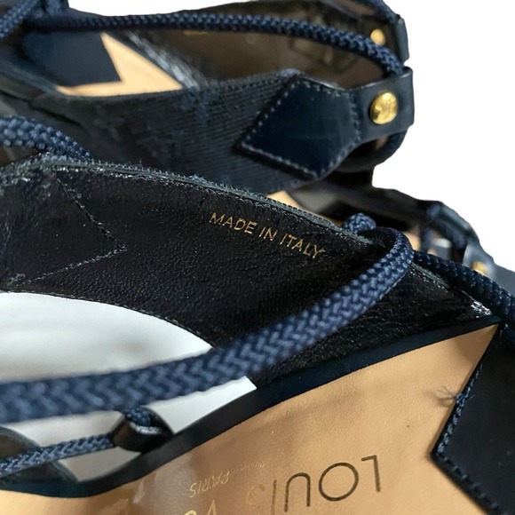Louis Vuitton Dark Blue Monogram Canvas High Wedge Pump Sandals Sz 38.5 - Picture 8 of 12